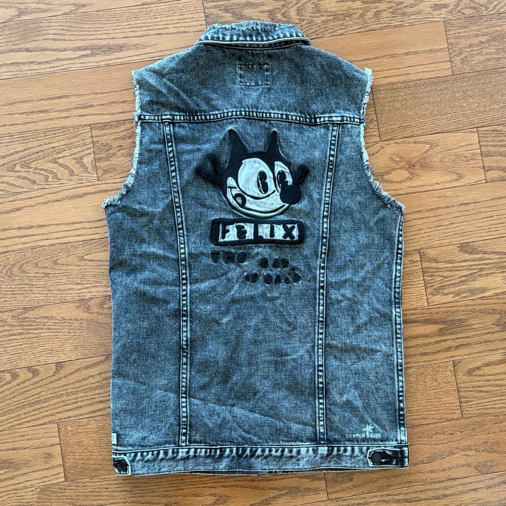 Scotch & Soda Felix The Cat Acid Washed Gray Jean Vest Size XS Woman